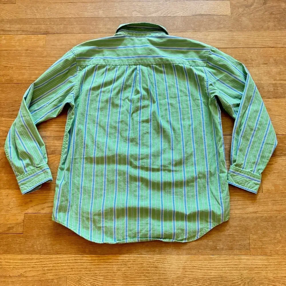 Gap Kids striped green blue long sleeve button-down shirt top size XL  b32
